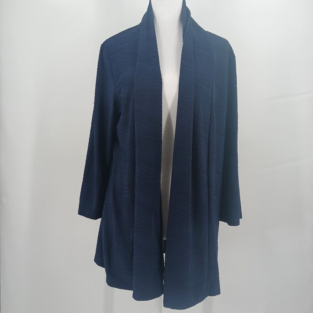 womans croft & barrow size m navy blue long sleeve drape front open cardigan